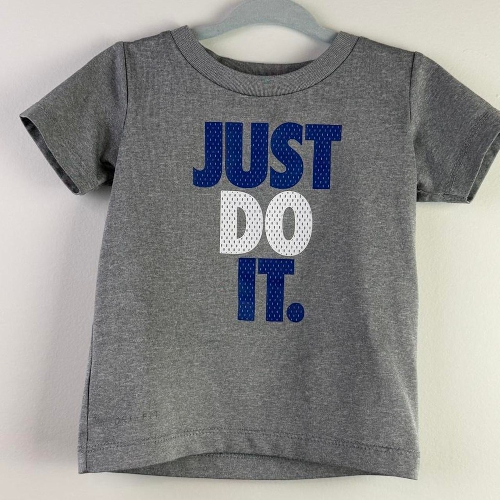 Nike Baby Gray T-Shirt Just Do It Blue White Graphic Tee Size 18M